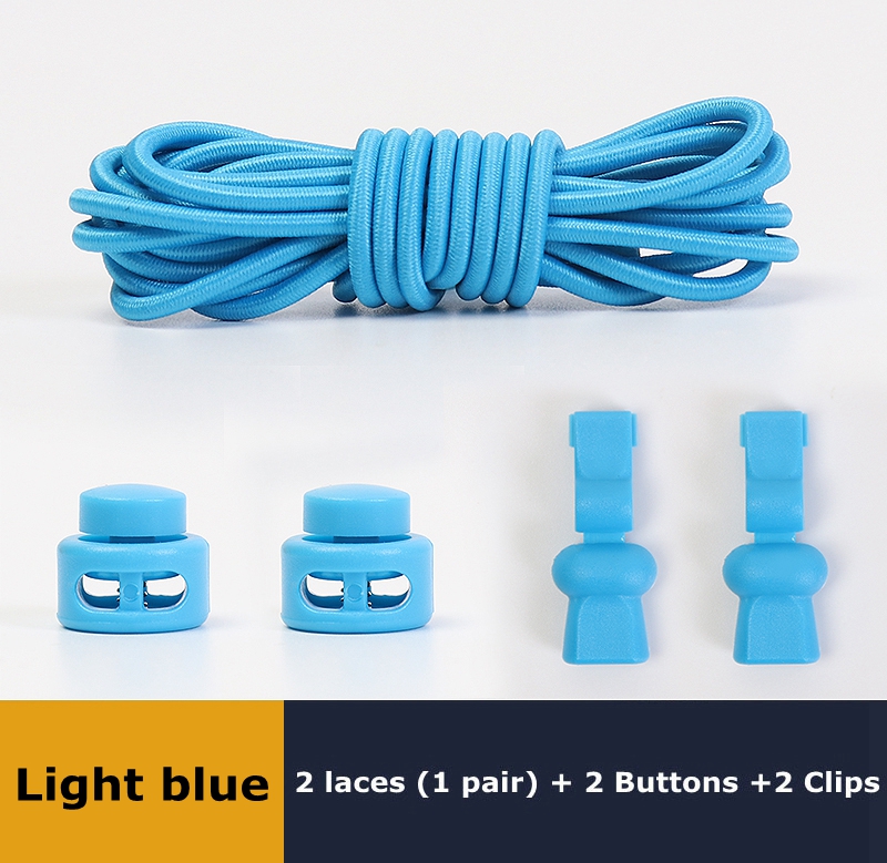 No Tie Shoelaces Round Elastic Shoe Laces Plastic Snap Lock Suitable For All Shoes Adult Children Walking Sports Lazy Lace: SKY BLUE
