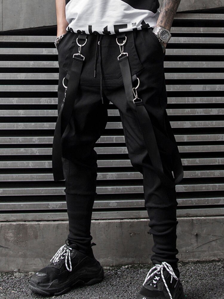Men Ribbon Casual Harem Pant Streetwear Punk Hip Hop Cargo Trousers Joggers Sweatpant Male Dancing Pant