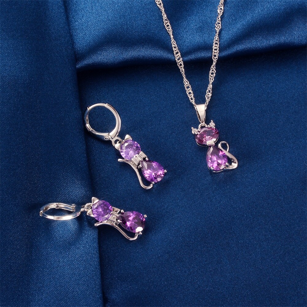Ensemble de bijoux en zircone cubique pour femmes, boucles d'oreilles de mariage, collier pour Couple, d'anniversaire pour petite amie