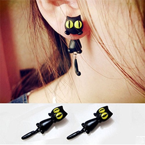 Mode 100% Metalen textuur Gele Ogen Zwarte Kat 3d Animal Stud Oorbellen Voor Vrouwen Ear Stud Sieraden Brincos