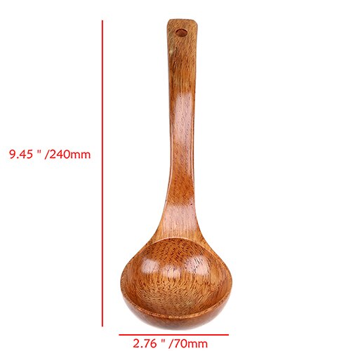 Cuchara grande de 18/24/27cm, cuchara de cocina de mango largo, utensilios de madera Natural para Catering, suministros de cocina, 1 ud.: 24x7cm