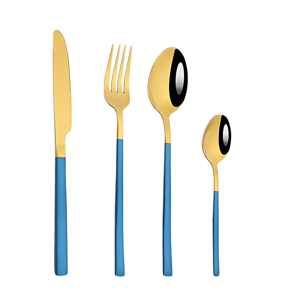 Zoseil – service de couverts en acier inoxydable, vert et or, fourchette à Dessert, cuillère à thé, vaisselle de table, service de cuisine: Blue gold
