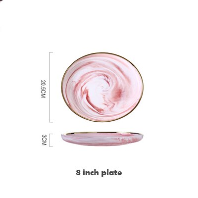 Plato cerámico rosa de mármol, 1 Uds., plato para comida, arroz, ensalada, fideos, Bol, sopa, plato de porcelana, juegos de vajilla, herramienta de cocina: 8 Inch Plate