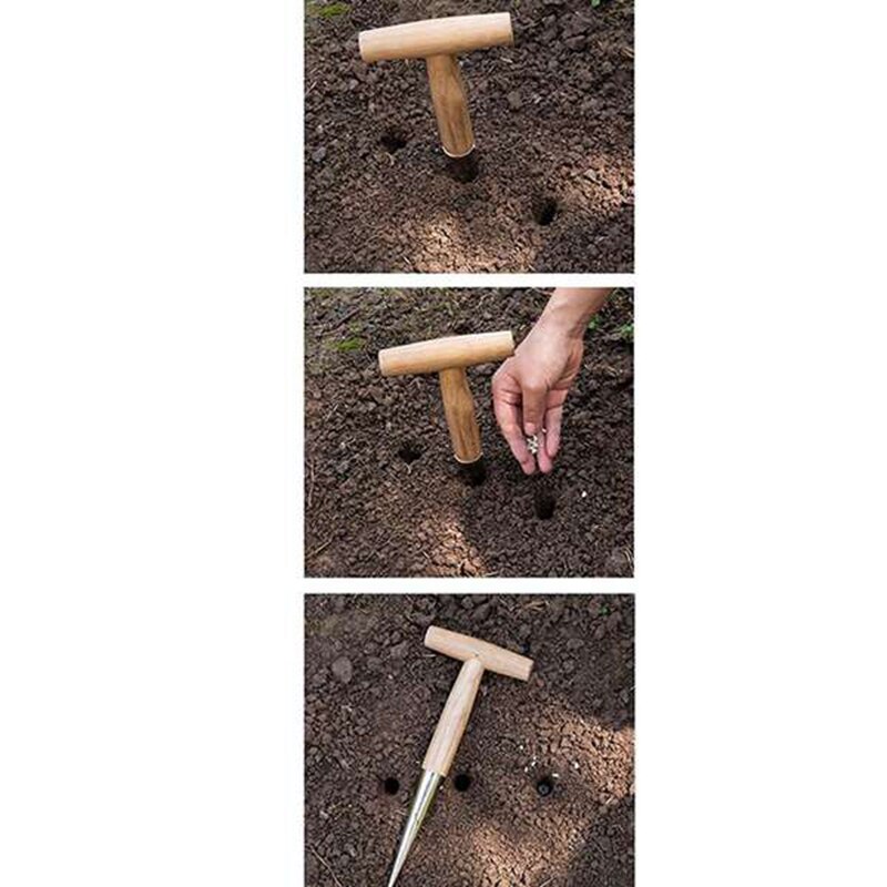 2 stk. hulstansgødning med såmaskine, der såer frøplante havearbejdsværktøj hjælper, der indsætter jord havearbejde