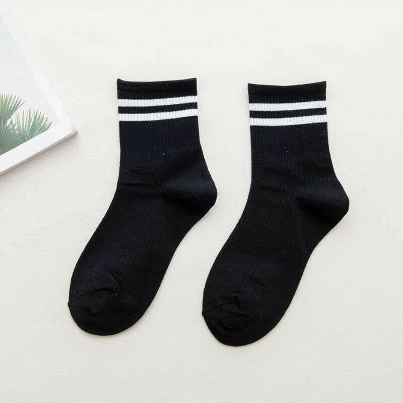 Calcetines a rayas de mezcla de algodón para mujer y niña, medias deportivas informales, suaves, tobilleras de Sport, para primavera y otoño: Black
