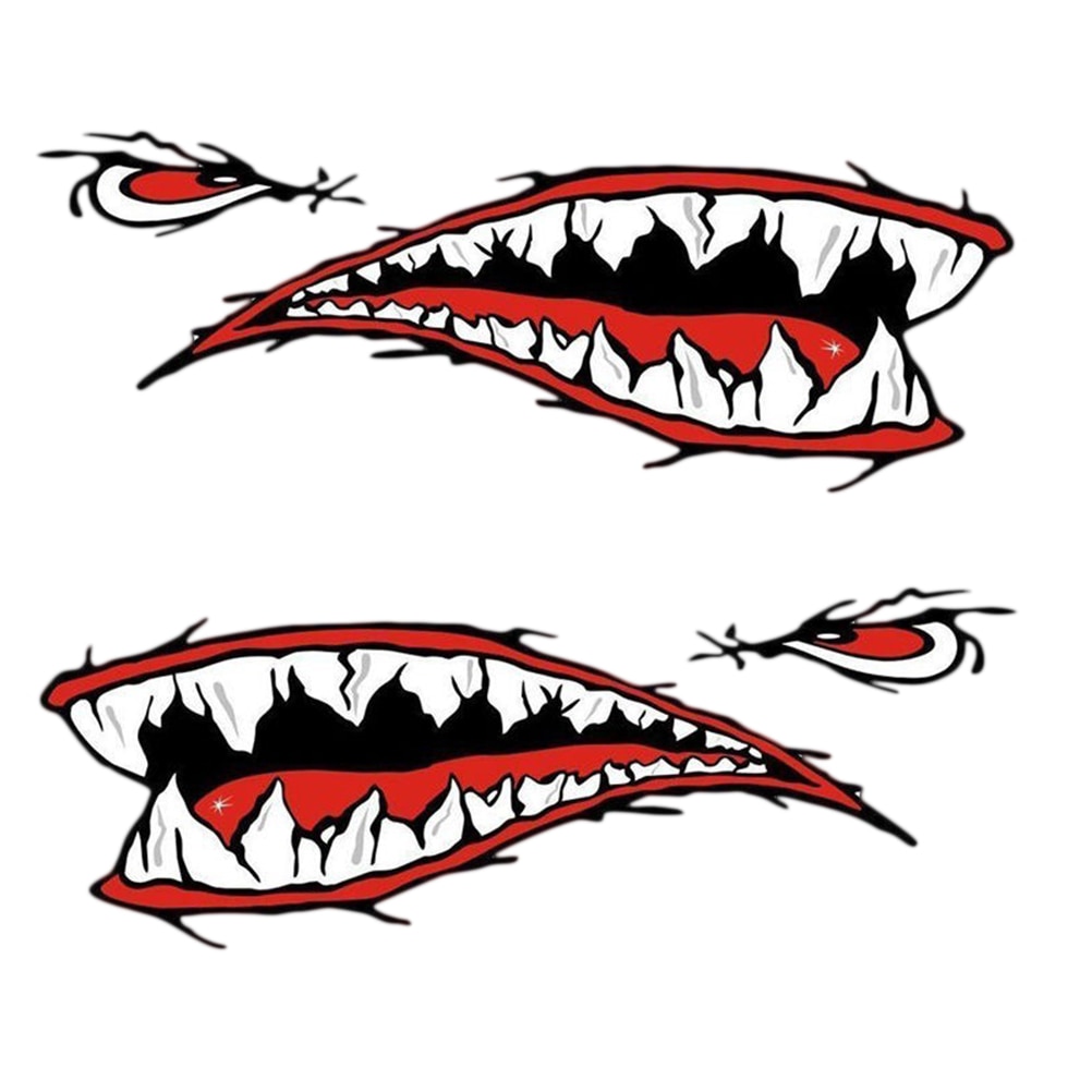 1 Paar Reflecterende Shark Mond Auto Stickers Cartoon Dier Decals Voor Kajak Vissersboot Motorfiets Auto