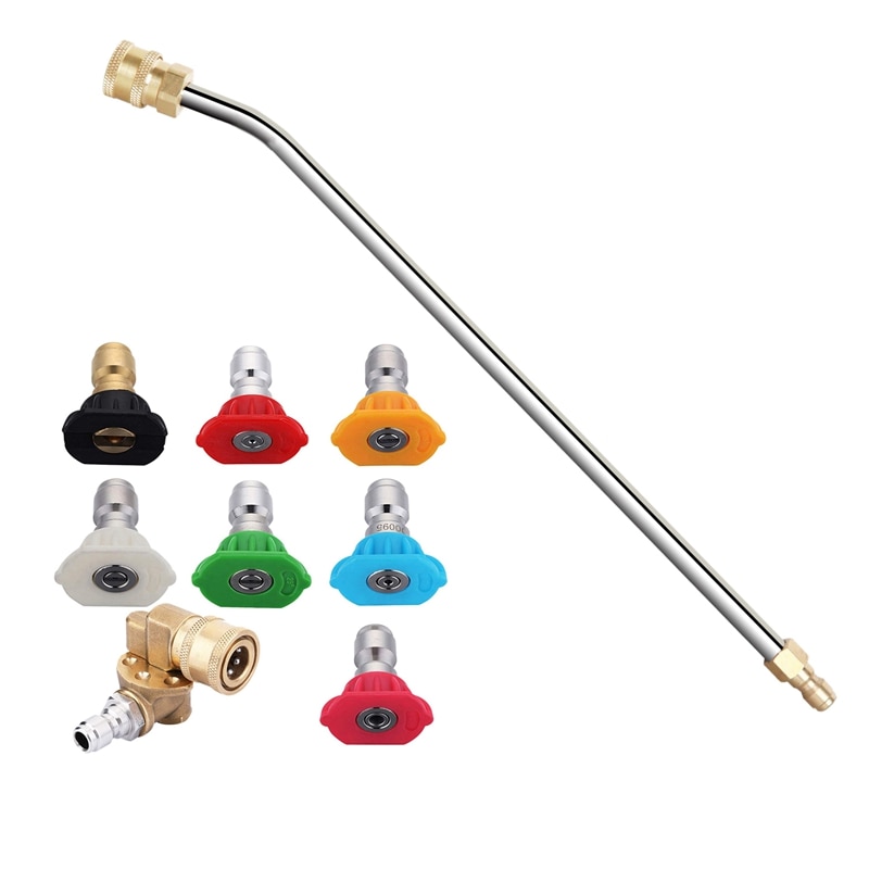 2 Set Pressure Washer Accessories Kit: 1 Set High Pressure Washer Gutter Rod & 1 Set Power Washer Spray Nozzle Tips: Default Title