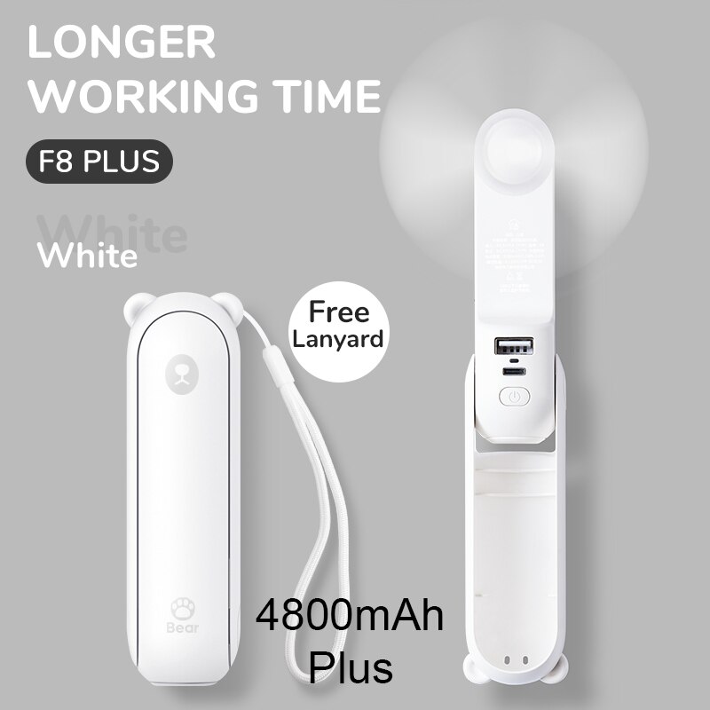 JISULIFE Portable Fold Fan PowerBank 4800mAh Charging Usb Fan Mini Fan Ventilador Air Condition with Ultra Bright Led Flashlight: White 4800mAh Plus