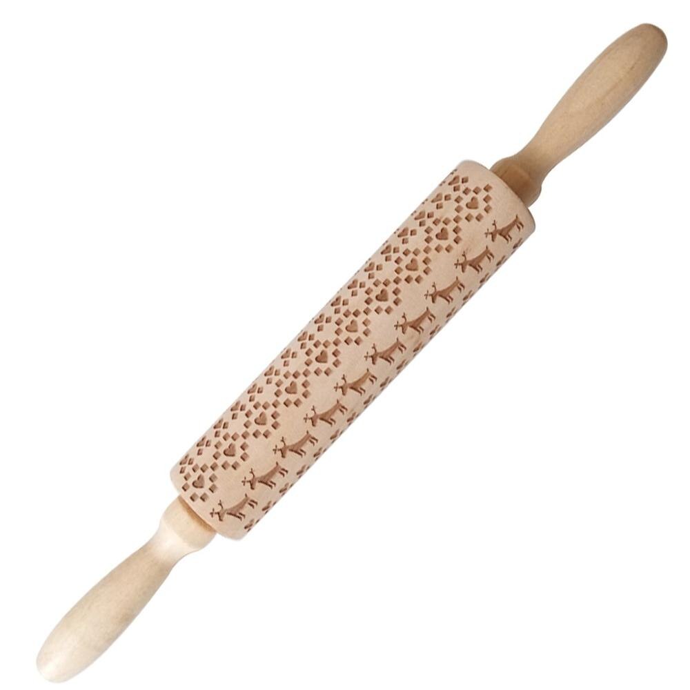 Rouleau à pâtisserie en bois gravé pour noël, gravure, bâton pour pâte, pâtisserie de cuisine #35: Jaune clair