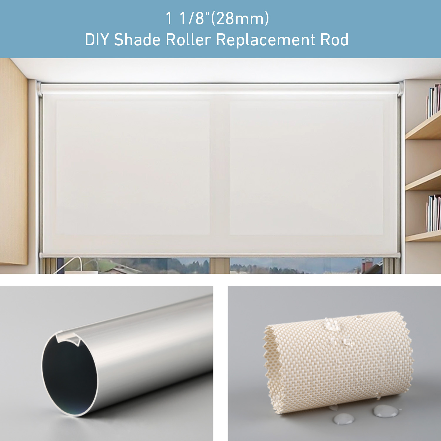 Roller Shades Tube，1-1/8" (28mm) Aluminum Tube，Roller Blinds Tube - 1 PCS，1 meter