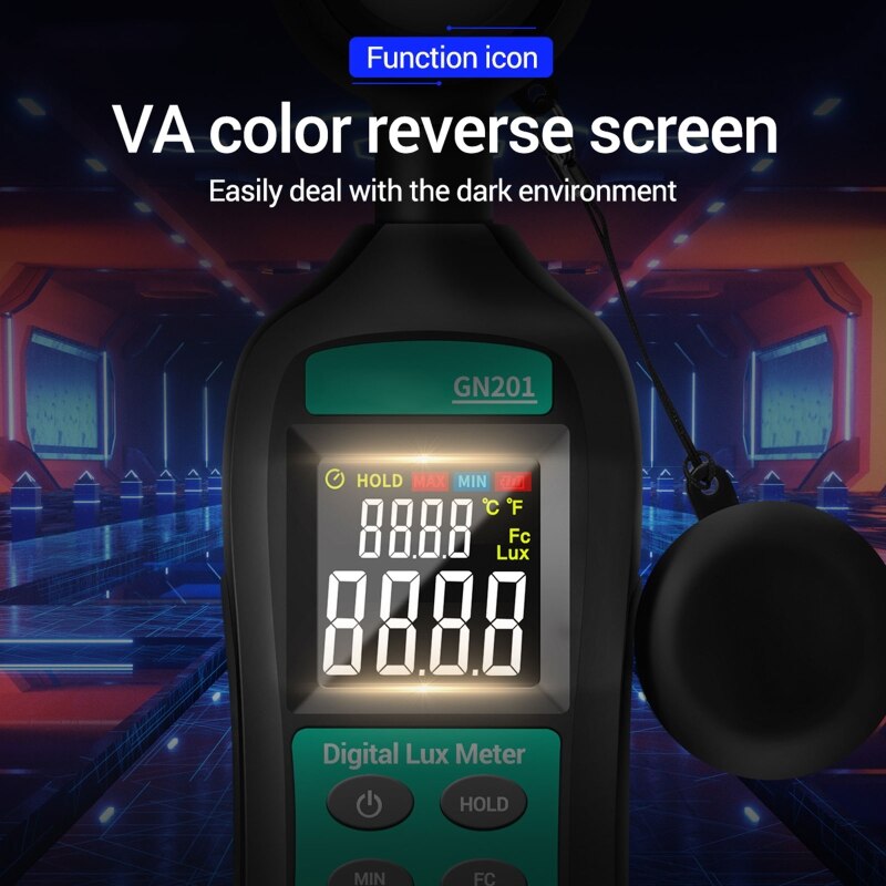 GN201 Luxmeter Digital Light Meter 200K Lux Meter Photometer uv Meter UV Radiometer Handheld Illuminometer Photometer
