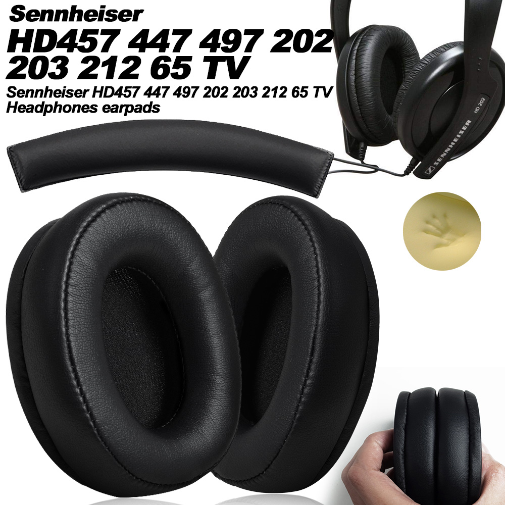 Øretelefonpuder til sennheiser  hd457 hd447 hd497 hd202 hd203 hd212 hd65 tv udskiftelige ørepuder hovedtelefoner ørekopper memory: Sort