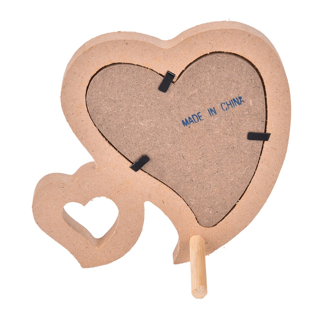 DIY Desk Set Wooden Family Photo Picture Frame Double Heart Shaped Photo Frame With Frame Bracket Desk Decor Art