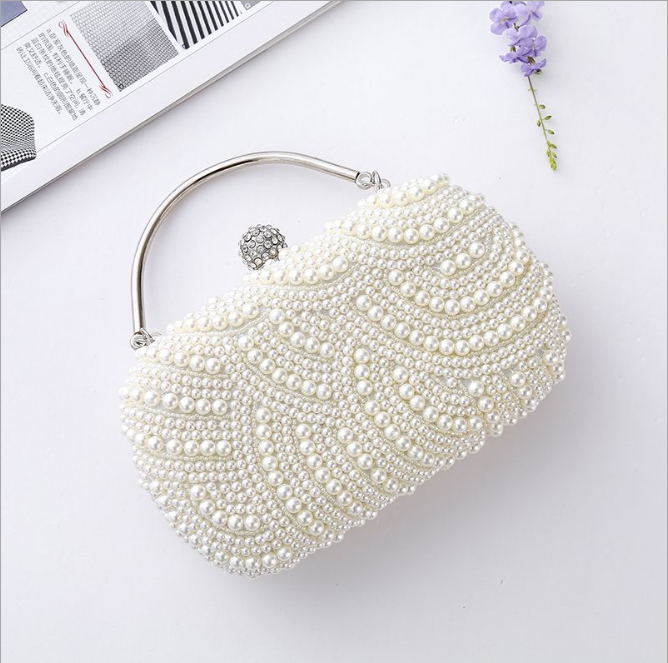 Luxury Crystal Pearl White Evening Clutch Bags Women Minaudiere Handbag Wedding Party Lady Purse Bag