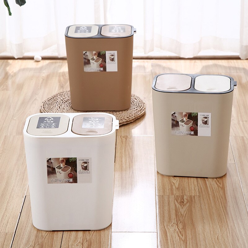 Cubo de basura de doble cubierta, clasificación, contenedor de separación húmedo y seco para cestas de basura de cocina TN99