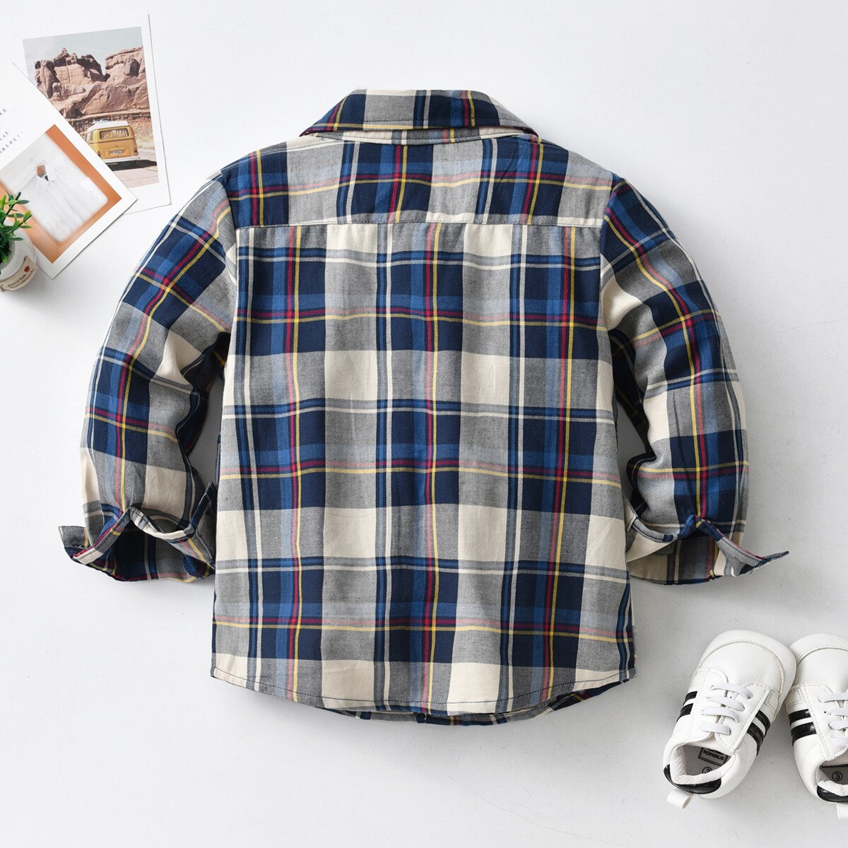 2 colori camicie per neonati camicie a maniche lunghe Plaid classico risvolto bambino Casual top camicia da uomo camicette classiche per bambini abbigliamento