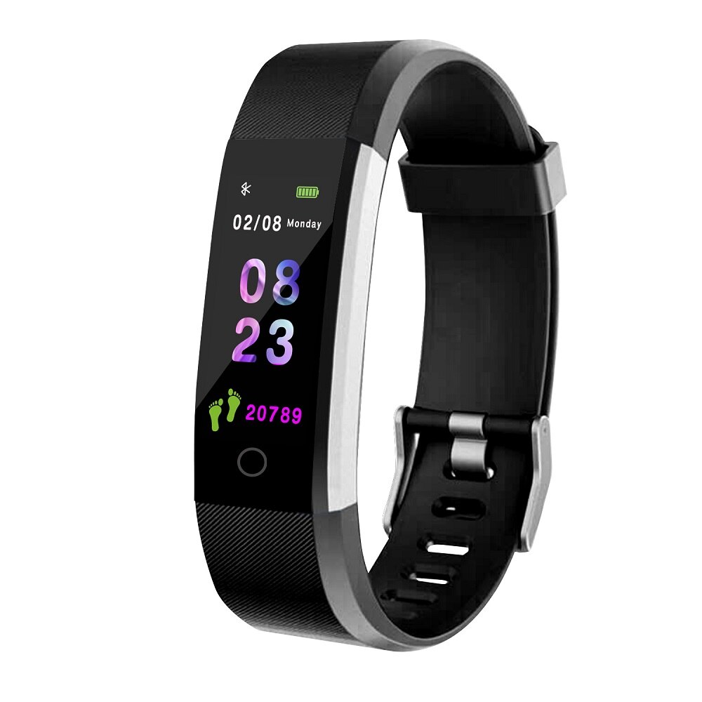 Smart Wristband Fitness Bracelet Band 0.96" Touch Screen LCD Message Heart Rate Time Smartband IP67 Waterproof Wrist Band: Black