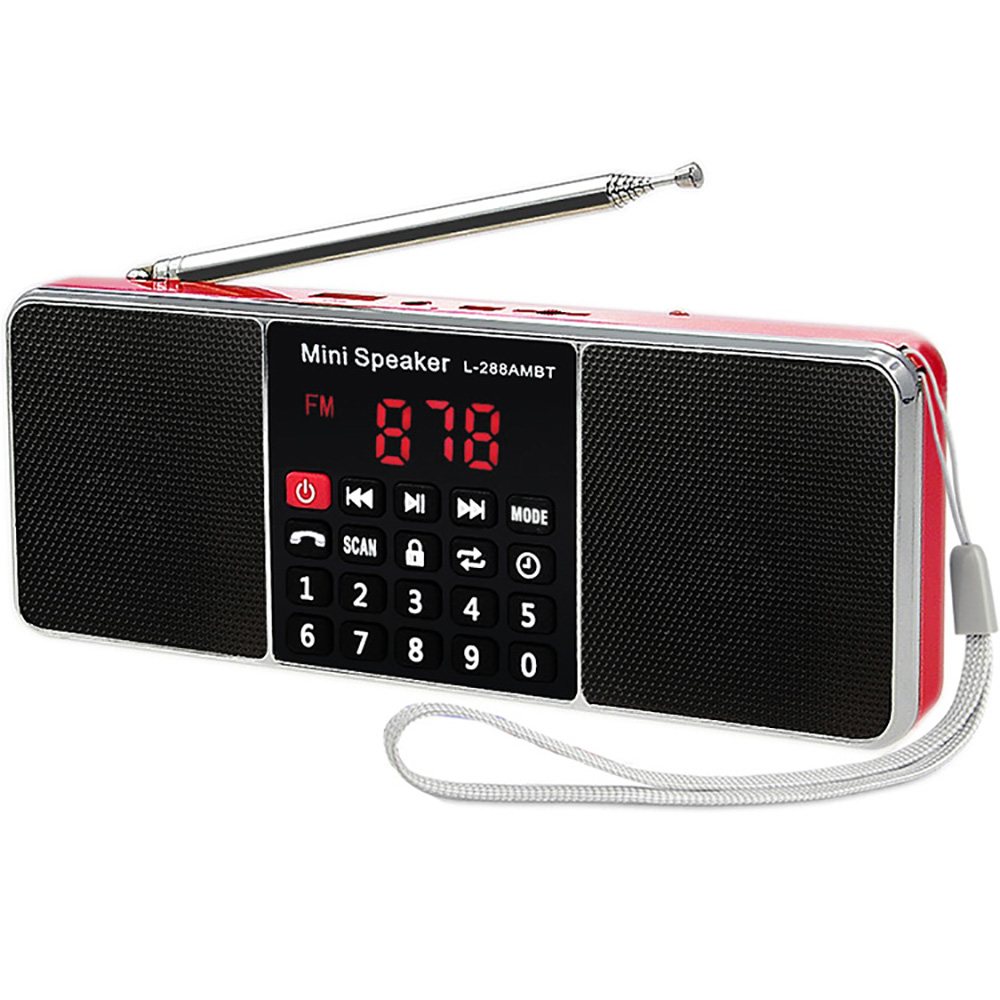 Portable Stereo Radio FM AM Receiver Bluetooth-compatible Wireless Speaker Support TF Card MP3 Play Handsfree Call Sleep Timed: Red