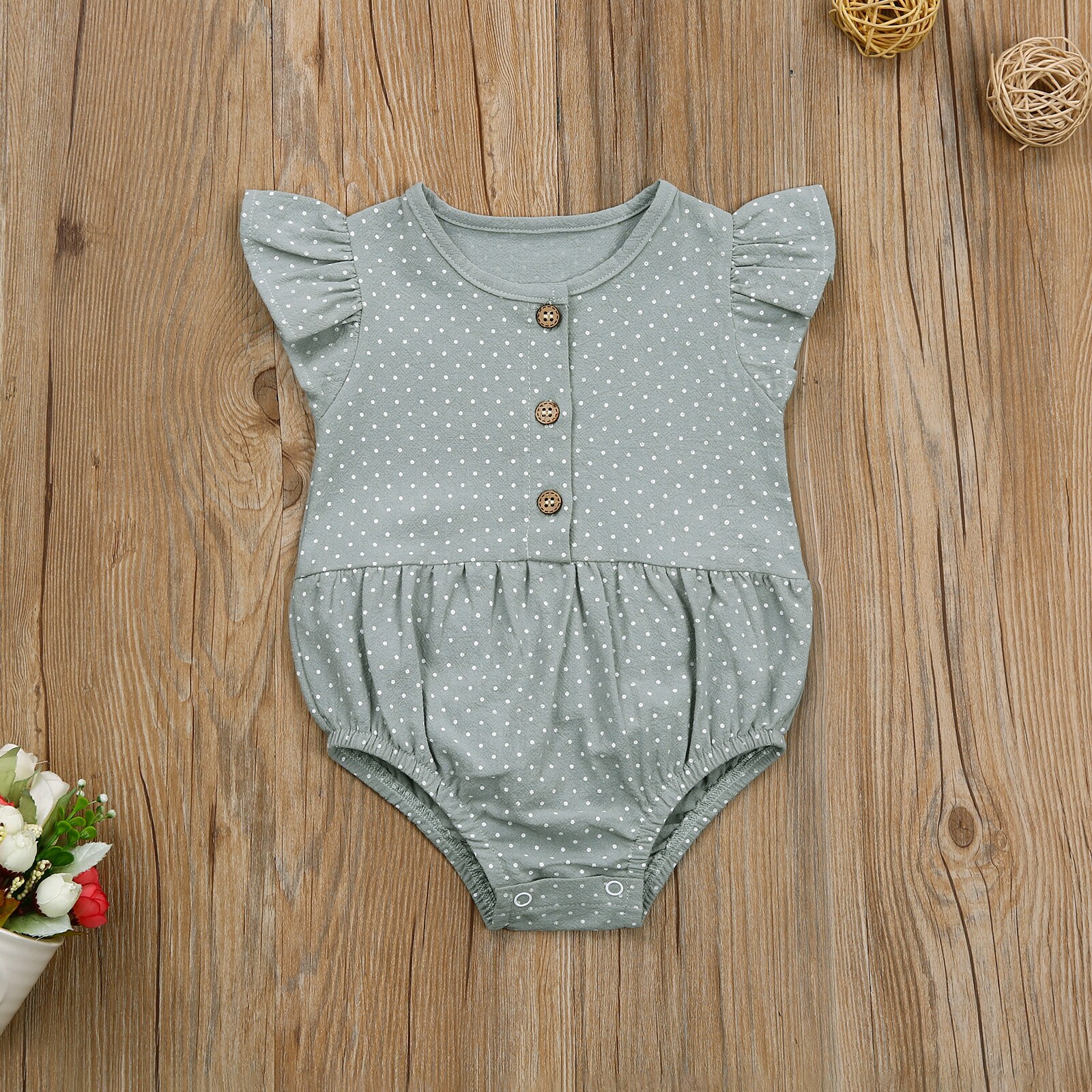 Citgeett Summer Baby Girls Boys Bodysuit Flying Sleeve Dot Jumpsuit Cotton Button One-piece Clothes