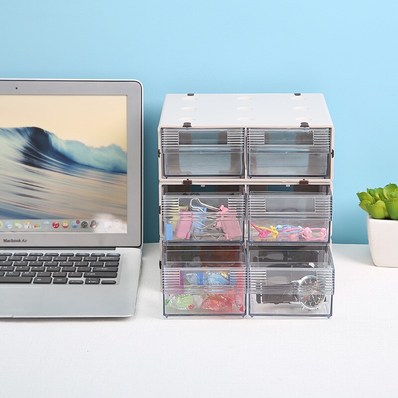 Kontor desktop skuffe opbevaring plast opbevaring boks kan stables gennemsigtig mini boks støv