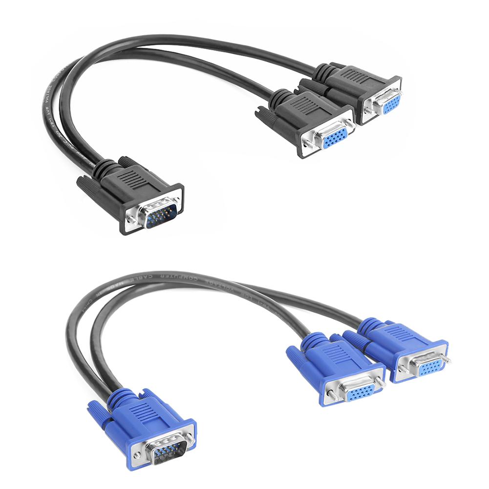 VGA Splitter Cable Computer to Dual 2 Monitor Adapter Y Splitter Male to Female VGA Wire Cord for PC Laptop