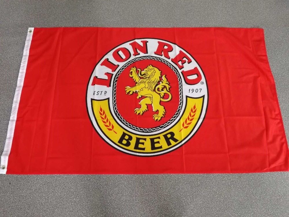 90*150cm leijonan punainen oluen lippu mainontaan