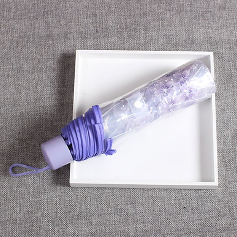 Japanese Cherry Blossom Transparent Umbrella Plastic Girl Female Cute Flower Rain Umbrellas 3 Folding Women Clear Umbrella Small: Non-automatic Purple
