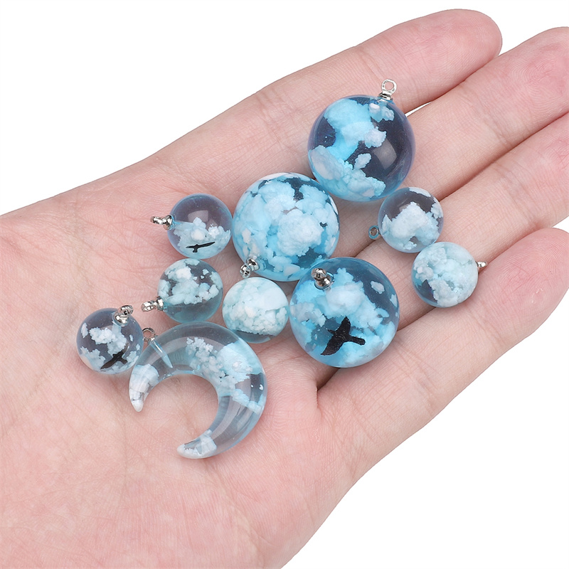 Cuentas sueltas de resina azul para hacer joyas, abalorios redondos de Luna para manualidades hechas a mano, collar, pulsera, pendientes, accesorios de joyería, 1 piezas