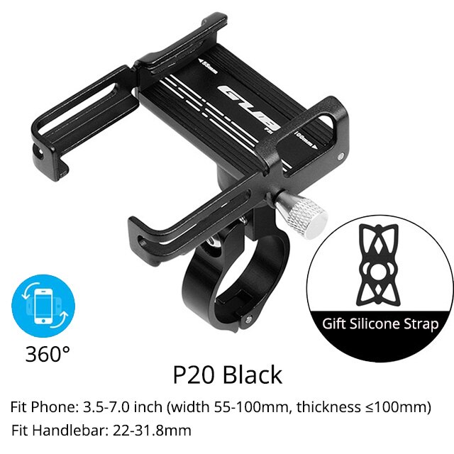 Gub Fiets Telefoon Houder Aluminium Ondersteuning Voor Bike Motorcycle 3.5-7.0 Inch Mobiele Telefoons Stand Mtb Stuur Mount: P20 Black