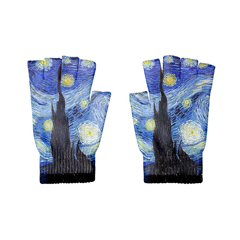 Guantes de punto de arte para adultos, guantes de medio dedo, pintura al óleo de Van Gogh, estampado, pantalla táctil, antideslizantes, guantes de muñeca: Style4