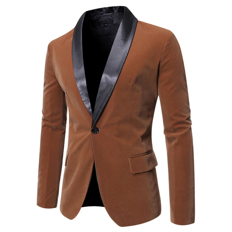 Winter Corduroy Suit Blazer Men England Style Lapel Slim One Button Jacket High Grade Solid Color Business Casual Coats