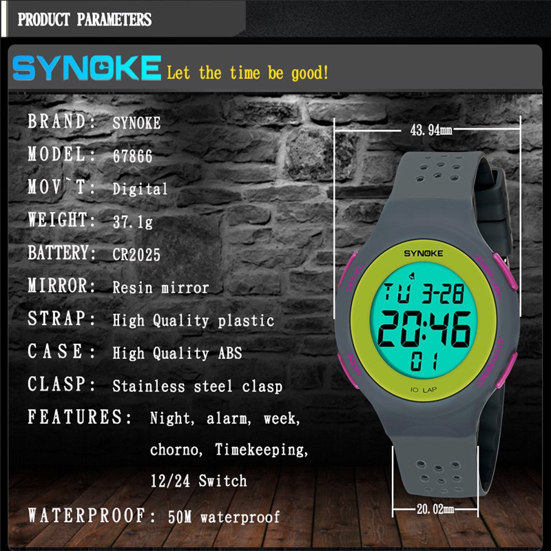Synoke Multifunctionele Mannen Sport Horloges 50M Waterdicht Horloge Led Digitale Dubbele Action Elektronische Horloge Masculino