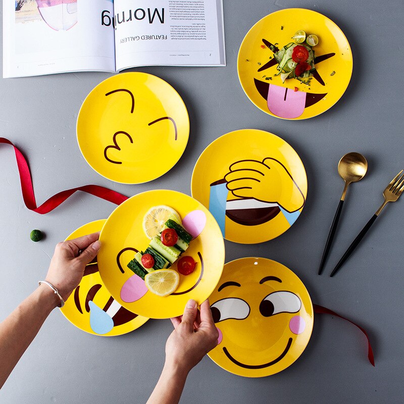 8 Inch Ceramic Plate Set Cute Cartoon Salad Plate Dessert Snacks Fruit Dishes Children Breakfast Dish Tableware