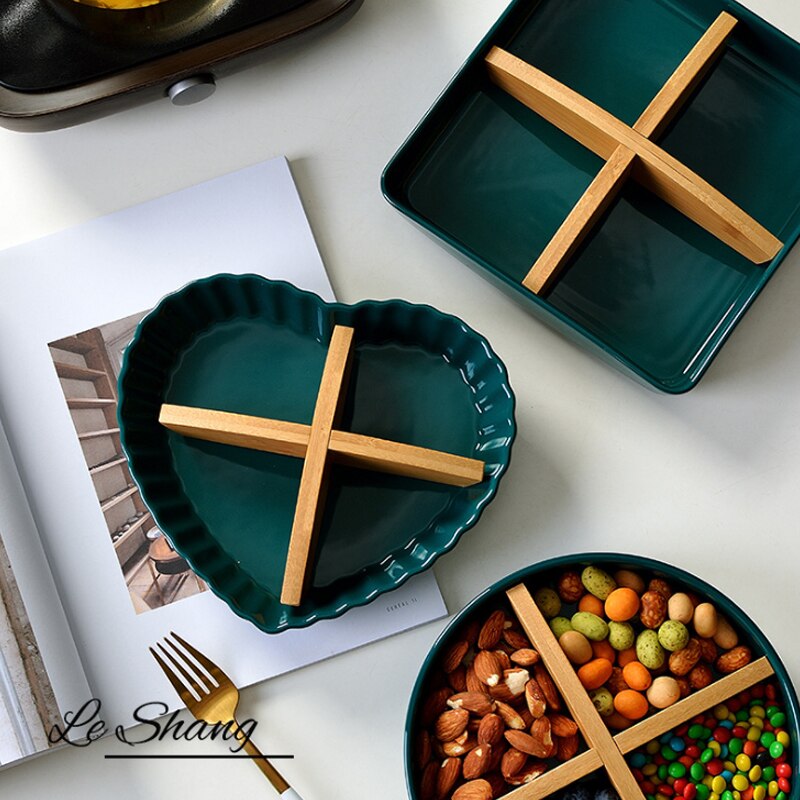 Scandinavische Stijl Keramische Snack Tray Multi-Raster Fruitschaal Gedroogd Fruit Moer Plaat Voedsel Lade Dessert Opslag Trays Keuken organizer