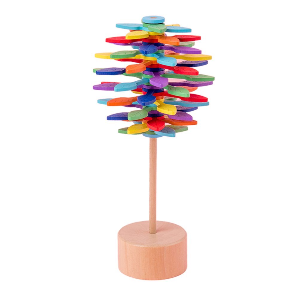 Træ farverige roterende stang dekompression legetøj slikkepind kontor dekompression spil stemning finjustering legetøj børns: Farve blad stil