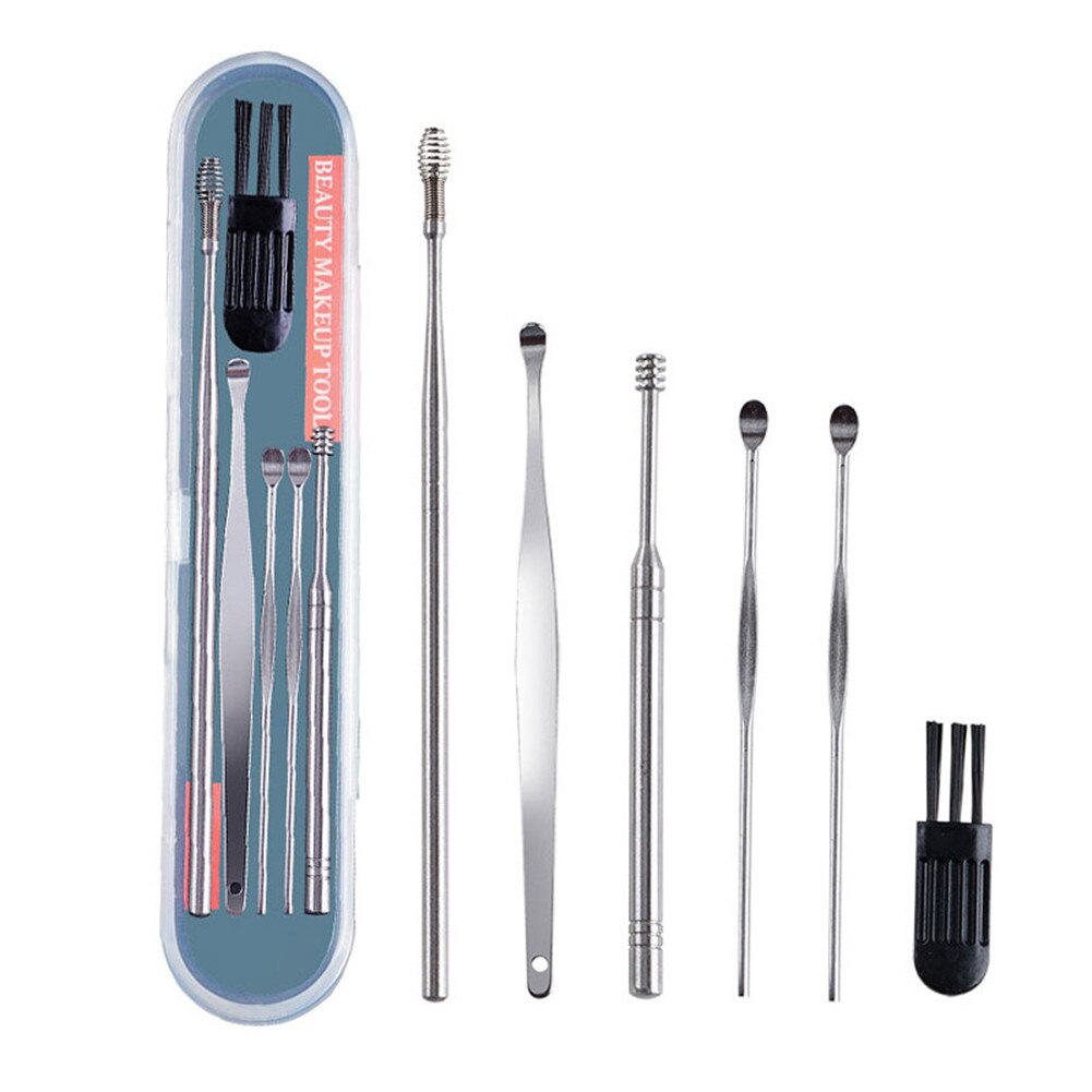 Earwax Removal Cleaner Tool Kit 6-Piece Earplug Kit with Storage Box Stainless Steel Spiral Ear Curette Set sy998: Default Title