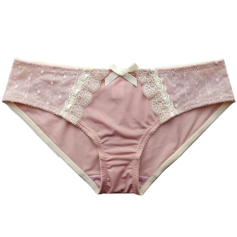 Bragas de encaje bordado Retro japonés para mujer, ropa interior bonita de talla grande, cintura baja, caderas, seda de hielo, transpirable