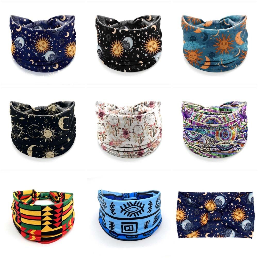 Boho Flower Print Wide Headbands Vintage Knot Elastic Turban Headwrap for Women Girls Soft Bandana Hair Accessories