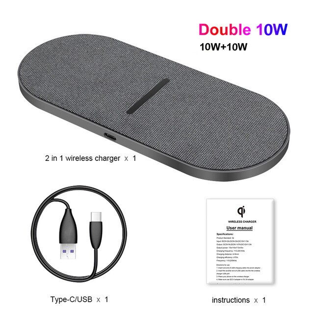 FDGAO 2 in 1 30W Wireless Charger for iPhone 12 Pro Max Mini 11 XS XR X 8 Airpods Qi Dual Fast Charging Pad For Samsung S20 S10: Double 10W