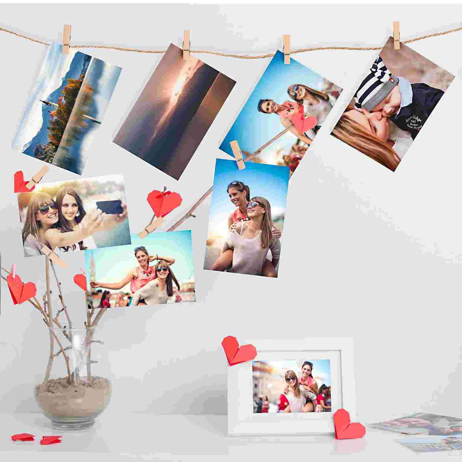 1 Set Photo Display Clips Wooden Clip Crafts Pictures Hanging Wooden Clamps DIY Message Clips with Hemp Rope