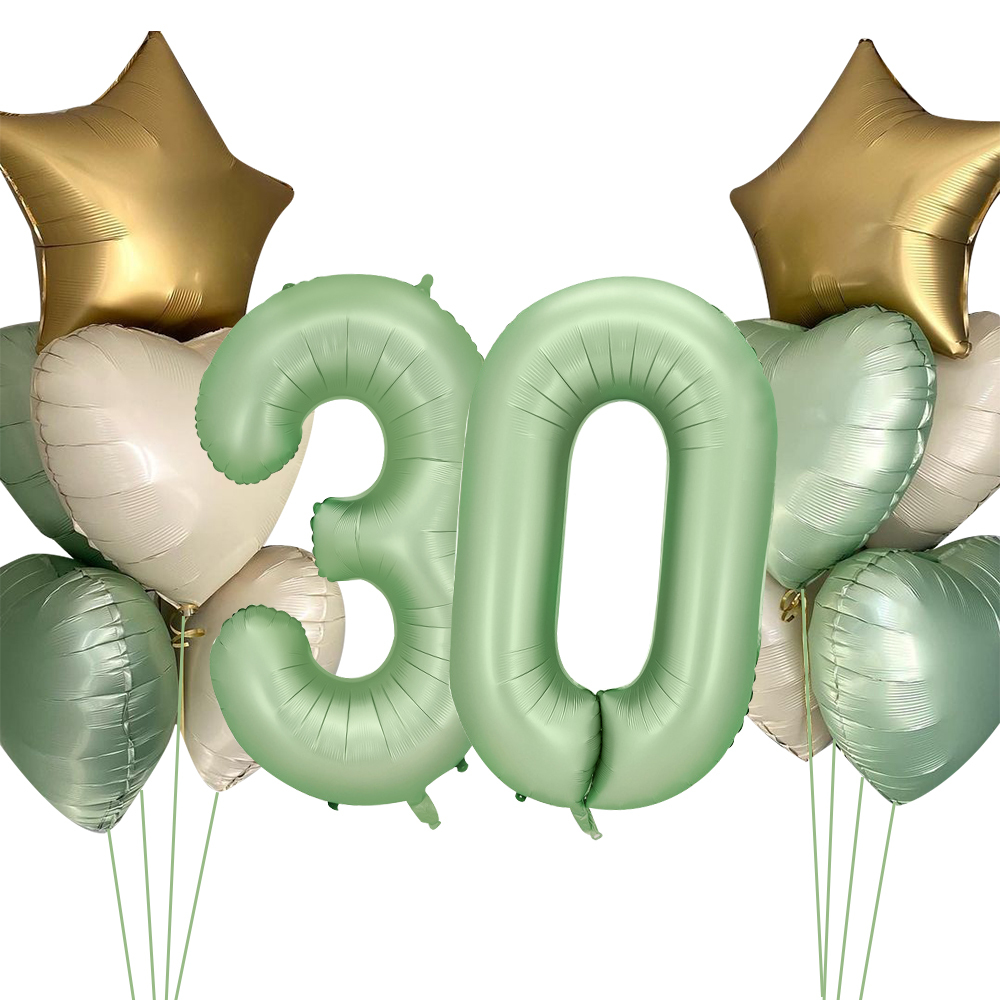 1SET 40inch Green Number Balloon With Star Heart Foil Balloons For 30 40 50 Adult Birthday Home Supplies Kids Party Decorations