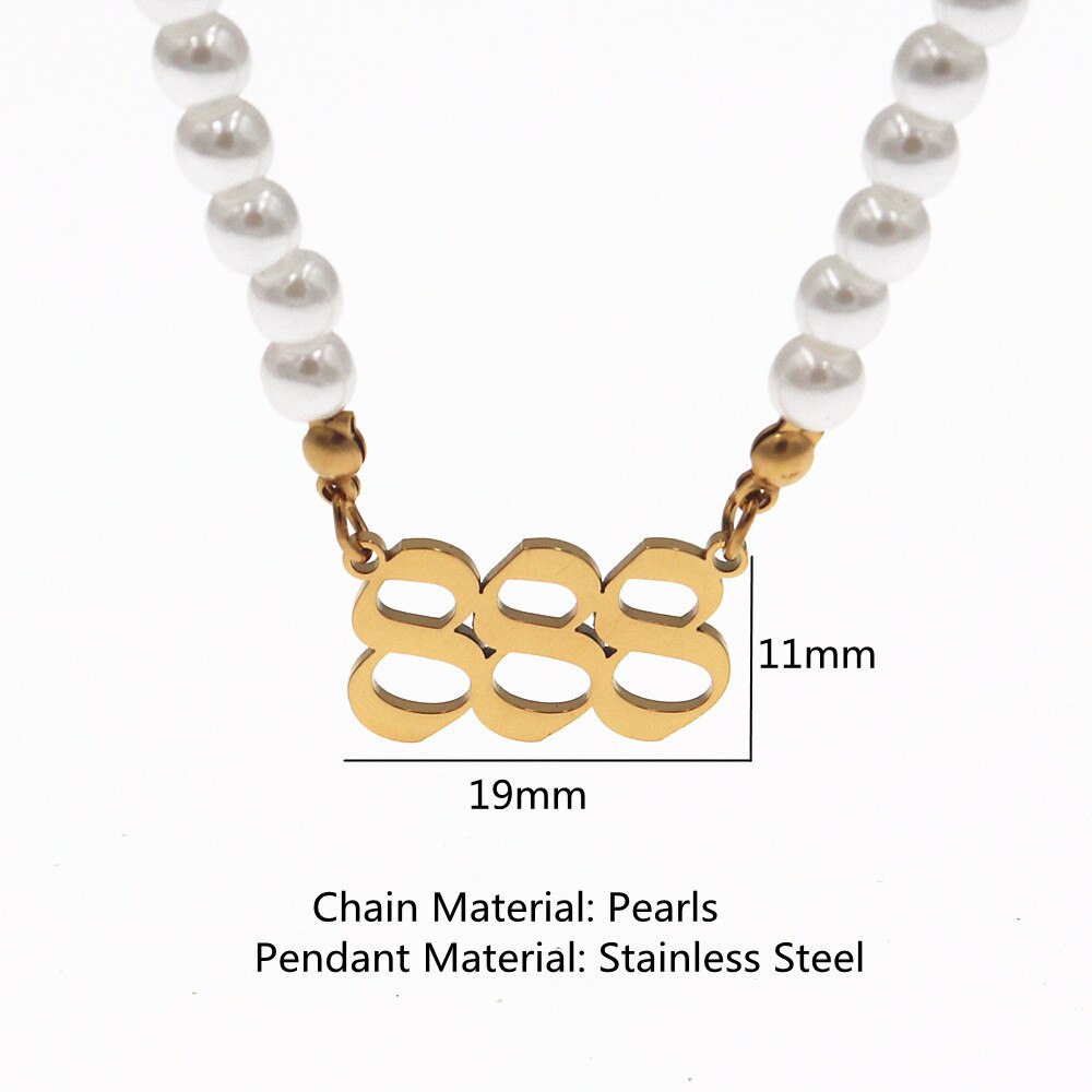 Edelstahl Engel Anzahl Halskette Perle Kette Choker 444 999 888 222 555 666 333 777 Boho Schmuck Teufel Colar gold Halsketten: Gold 888 Pearl