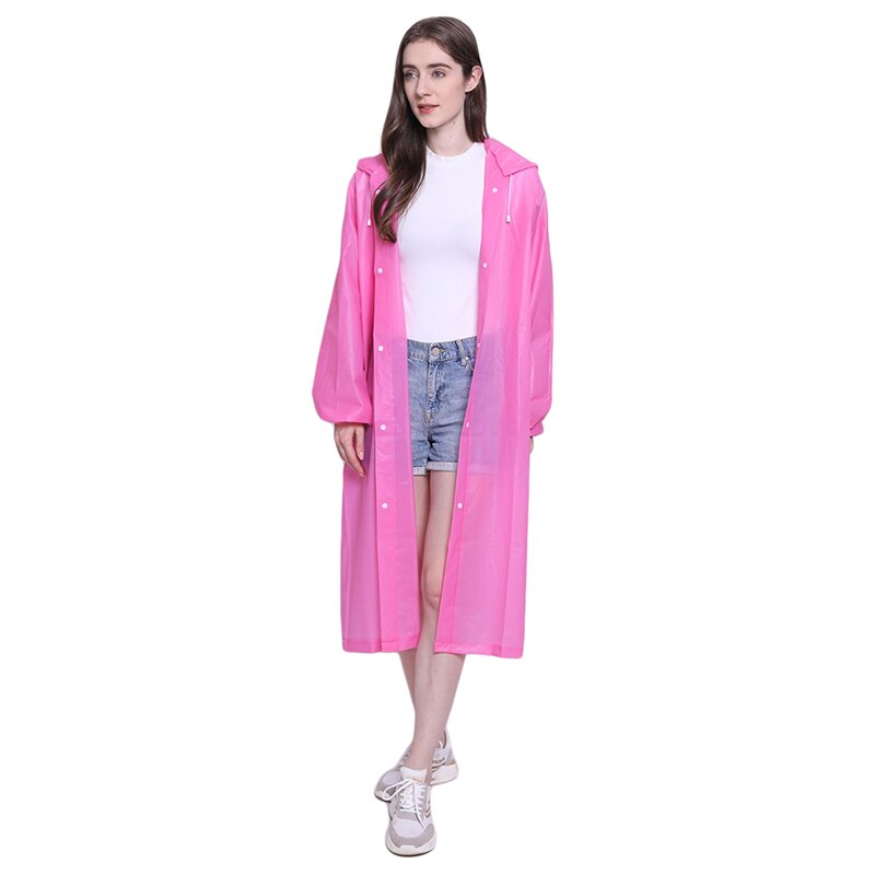 PEVA Women Man Raincoat Adult Clear Transparent Camping Rainwear Suit Waterproof Rain Poncho Coat: Pink