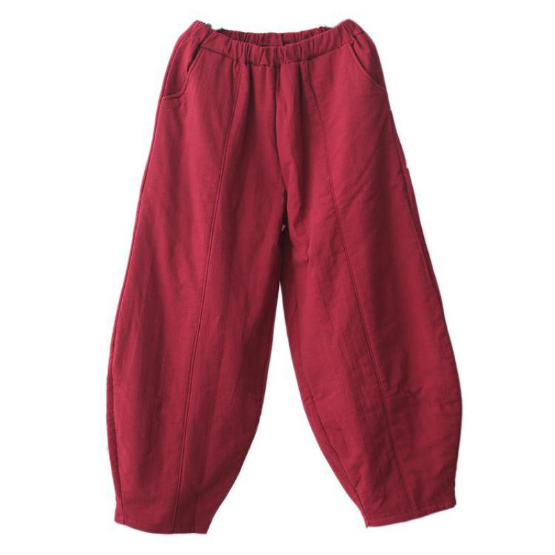 Johnature Cotton Linen Leisure Elastic Waist Warm Harem Pants Autumn Winter Loose Comfortable Women Full Length Pants
