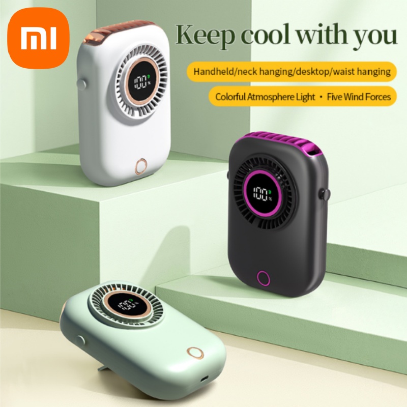 Xiaomi 7-kolorowy wentylator na szyję Przenośne mini światła Inteligentny wyświetlacz cyfrowy Kolorowa atmosfera Pięć biegów żart regulowane