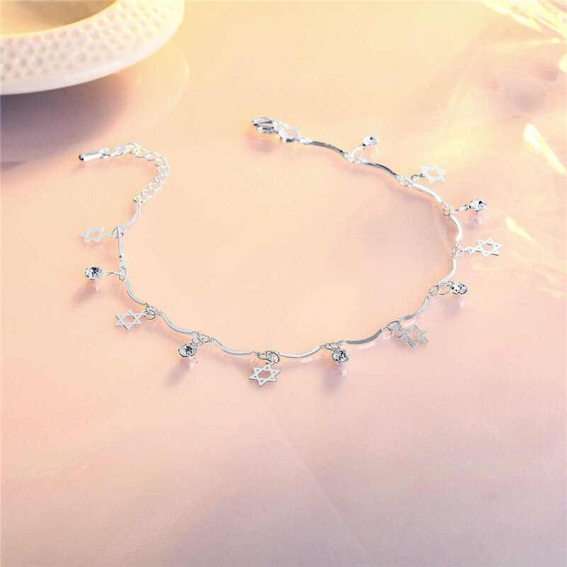 Top Zilver 925 Enkelbanden Voor Vrouwen Party Accessoires Mode Zirkoon Ster Armbanden Vrouwelijke Prinses