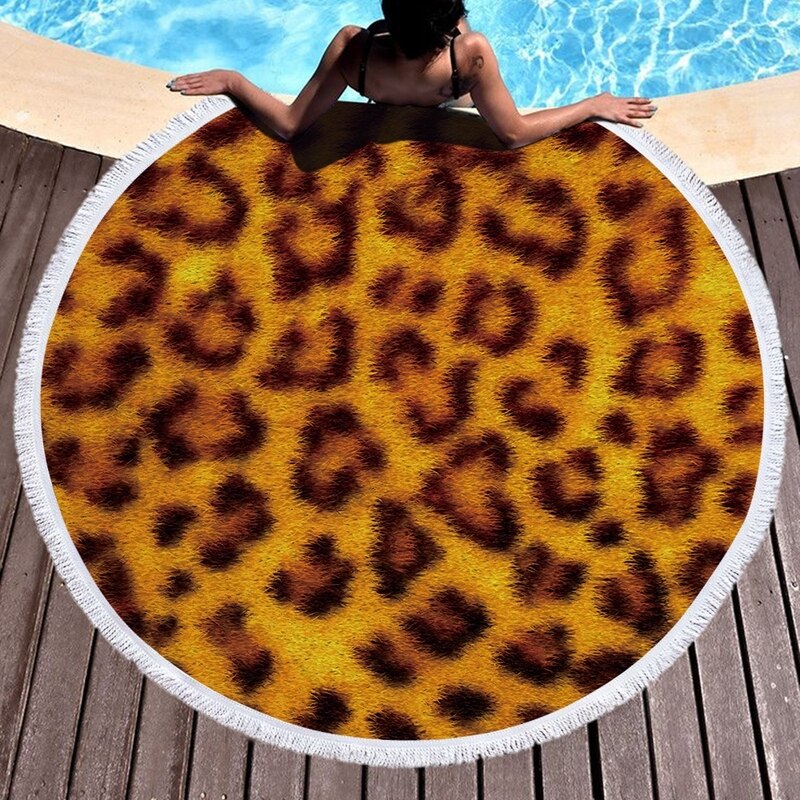 Luipaard Tijger Patroon Gedrukt Ronde Strandlaken Met Kwasten Microfiber 150Cm Zomer Zwemmen Picknick Mat Tapijt Reizen Deken