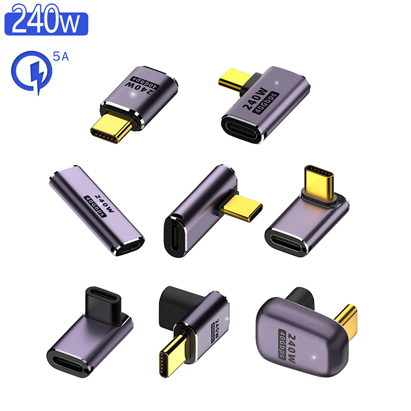 5A Typ-C OTG Adapter 240W Schnelllade-Datenkonverter USB 4.0 40Gbps Unterstützung 8K 60Hz USB C 90/180 Grad Winkeladapter