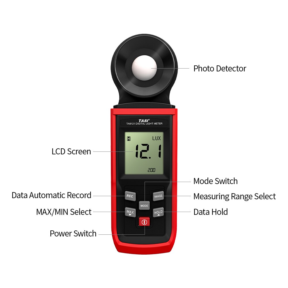 Tasi bærbart lux meter luminometer mini digitalt fotometer luxmeter lysmåler illuminometer 0-100000 lux med hold-tilstand
