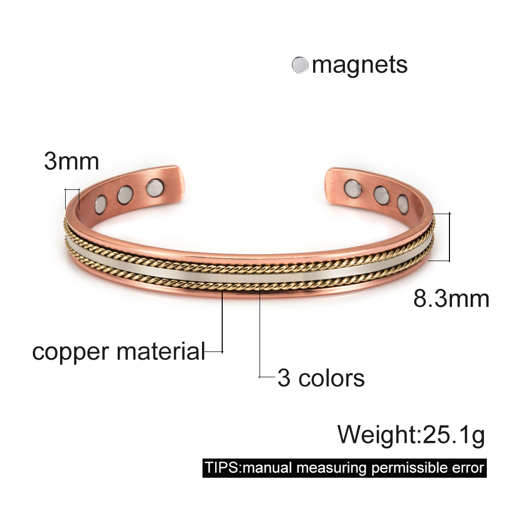 Pure Copper Magnetic Bracelet Benefits 8.3mm Adjustable Cuff Copper Magnetic Bracelet Arthritis Pain Relief Energy Bracelet Men